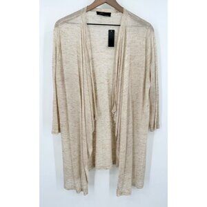 LYN Linen Cardigan Womens 1X Beige Sheer Open Front Lightweight Stretch NWT